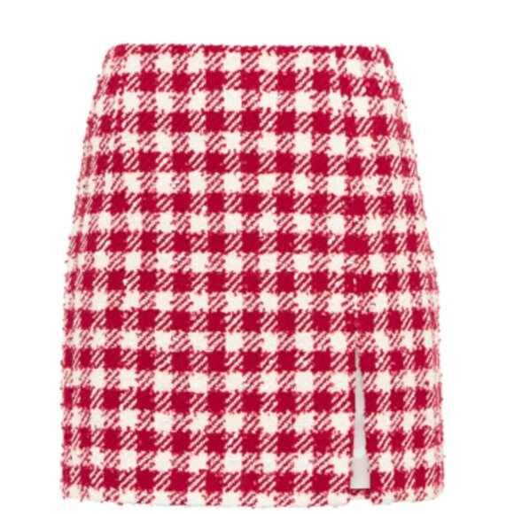 Alessandra Rich Checked Wool-blend Tweed Mini Skirt In Red and White - Picture 1 of 6